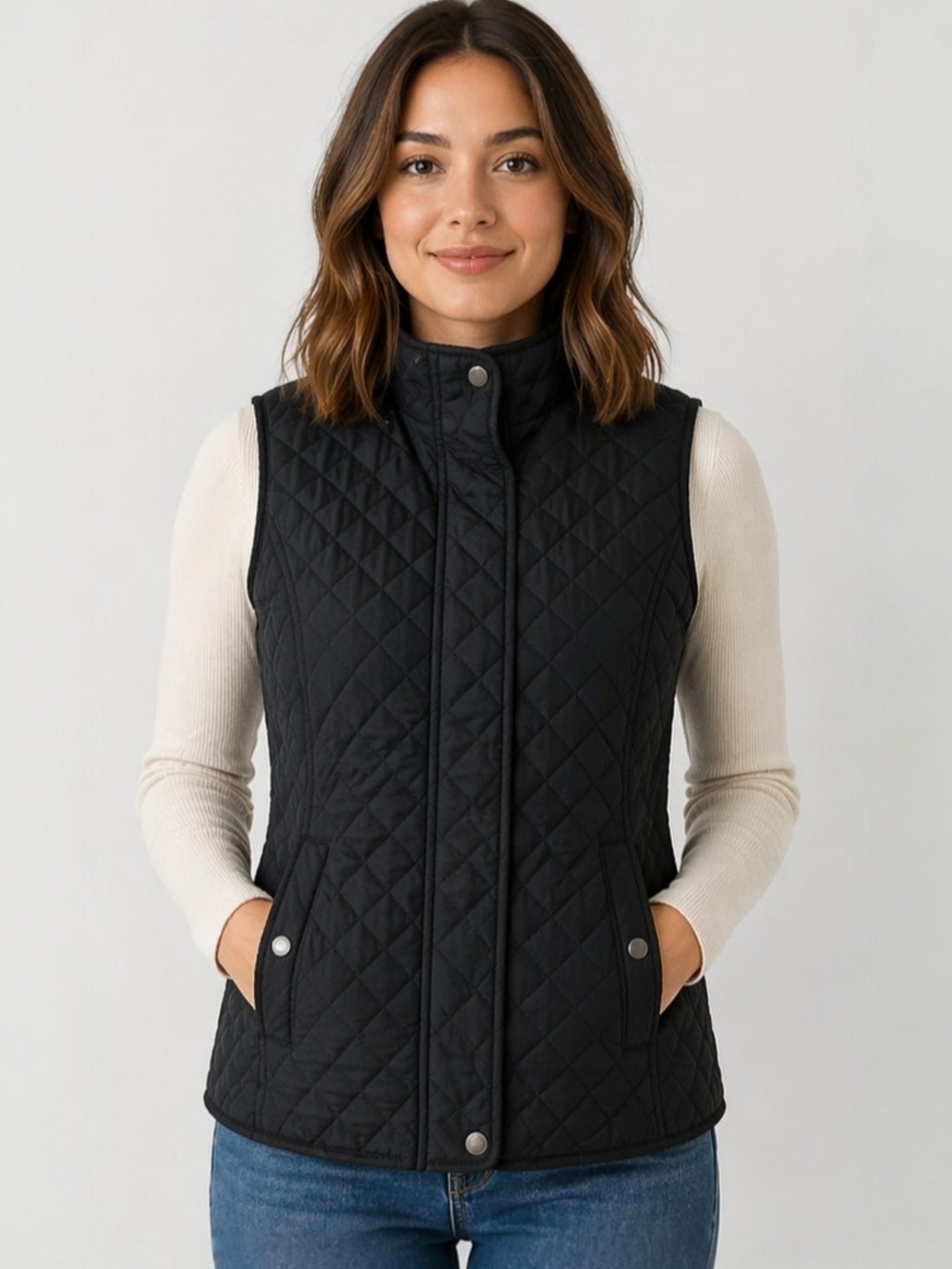 Nine West Diamond Quilted Vest Black Size Small Lightweight NWT